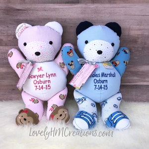 Baby Memory Bear 13 Keepsake Bear Embroidered Baby Bear Newborn Gift Made from Baby Clothes image 3