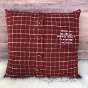 Memory Pillow, Insert and Embroidery Message, Keepsake Pillow Made out of Loved Ones Clothes, Memorial Pillow, Shirt Pillow, Memorial Gift afbeelding 3