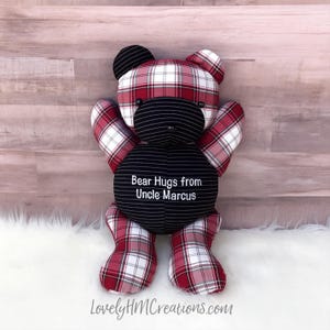 Memory Bear, 13" Embroidered  Bear, Keepsake Bear, Personalized Bear, Memorial Bear, Celebration of life bear, Made from loved ones clothes