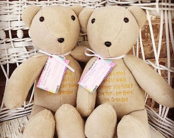 Memory Bear 17" Keepsake Embroidered, Keepsake Bear,  Memorial Bear Made from loved ones clothes with embroidery message