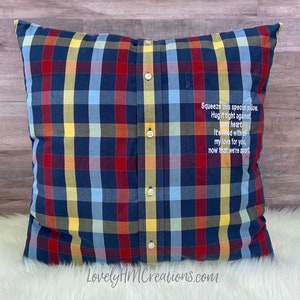 Memory Pillow, Insert and Embroidery Message, Keepsake Pillow Made out of Loved Ones Clothes, Memorial Pillow, Shirt Pillow, Memorial Gift Button Up + Message