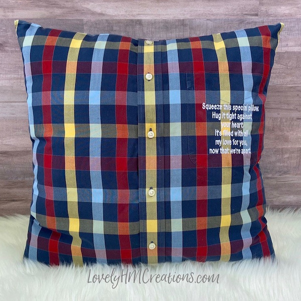 Memory Pillow, Insert and Embroidery Message, Keepsake Pillow Made out of Loved Ones Clothes, Memorial Pillow, Shirt Pillow, Memorial Gift