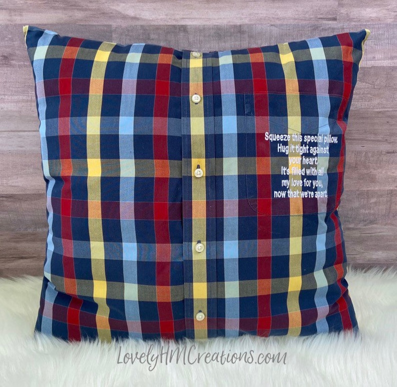 Memory Pillow, Insert and Embroidery Message, Keepsake Pillow Made out of Loved Ones Clothes, Memorial Pillow, Shirt Pillow, Memorial Gift Button Up + Message