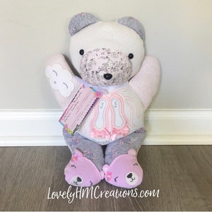 Baby Memory Bear 13 Keepsake Bear Embroidered Baby Bear Newborn Gift Made from Baby Clothes image 9