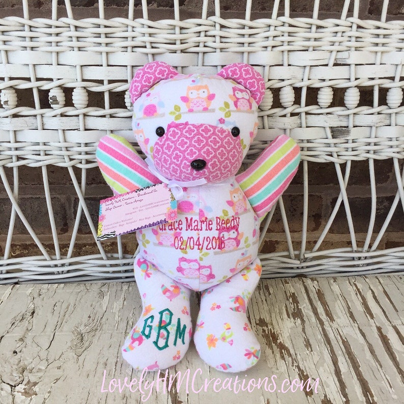 Baby Memory Bear 13 Keepsake Bear Embroidered Baby Bear Newborn Gift Made from Baby Clothes image 6