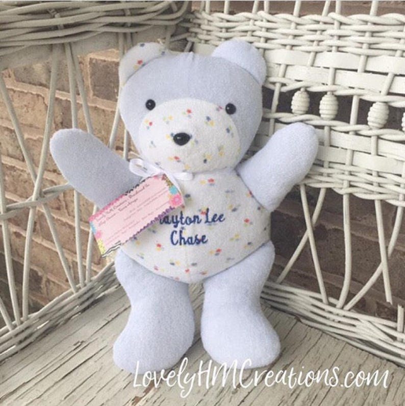 Baby Memory Bear 13 Keepsake Bear Embroidered Baby Bear Newborn Gift Made from Baby Clothes image 10