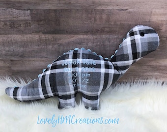 Keepsake Dinosaur Made from Loved ones clothes - Memory Dino - Memorial Dinosaur - Stuffed Dino 15" - Birth Stats Dinosaur stuffed animal