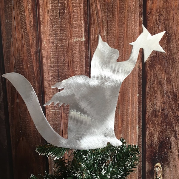 Kitty Cat Angel with Star, Cat Christmas Tree Topper, Pet Memorial, Holiday Decoration, Aluminum, Metal Cat Art, Unique Cat Gift, Cat Lovers