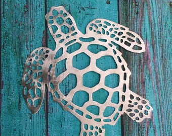 Sea Turtle 16.75" Handmade Metal Wall Hanging, aluminum, indoor or outdoor, won't rust or tarnish, deck or patio art, beach house decor