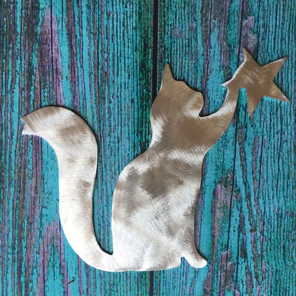 Kitty Kitty, Katze Weihnachtsbaumspitze, Feiertagsdekoration, Aluminium, einzigartiges Katzengeschenk, Metall, Kunst, handgemacht, Haustier, nur für Katzenliebhaber