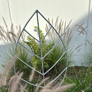 Metal Leaf Shaped Trellis, Handcrafted, Aluminum, Will Not Rust, 34 inch high leaf, 18 inch stakes, Garden Art, Multiple Colors Available