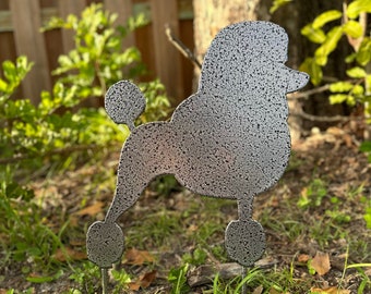 Metal Sign Poodle Silhouette, Plain or Personalized, 15 inch wide, yard stake or wall hanging, won't rust, pet memorial or house number sign