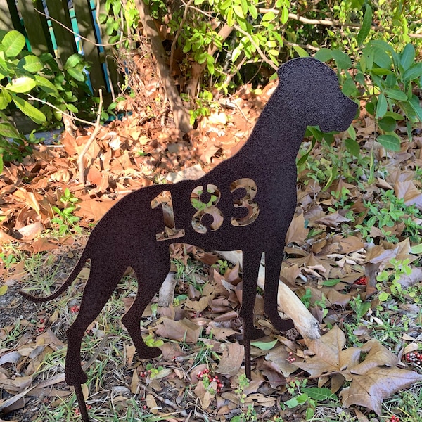 Great Dane, Unique and Beautiful House Number Sign, Dog Silhouette, natural ears, 15 inch high, stakes or wall hanger, address sign