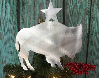 American Buffalo, Bison Christmas Tree Topper, Wreath Decoration, Holiday Decoration, Ranch, Western, Aluminum