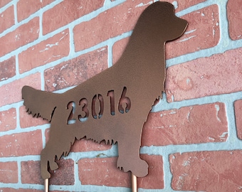 Golden Retriever, Unique and Beautiful House Number Sign, Dog Silhouette, 17 inch wide, stakes or wall hanger, address sign