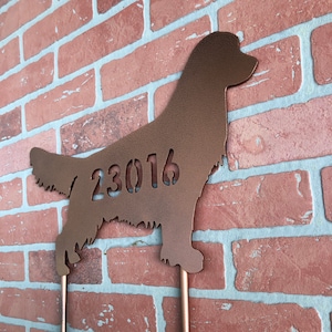 Golden Retriever, Unique and Beautiful House Number Sign, Dog Silhouette, 17 inch wide, stakes or wall hanger, address sign