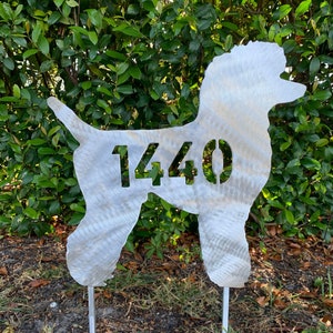 Metal Poodle, House Number Sign or Name Sign, Personalizable, Dog Silhouette, 17 inch wide, stakes or wall hanger, address sign, Memorial