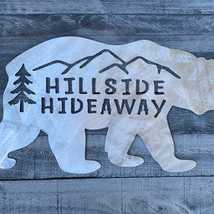 Large Metal Bear sign, Personalized with any Text, yard stake or wall hanging, multiple size and color, hiker gift, outdoor lover gift image 2