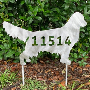 Golden Retriever, Unique and Beautiful House Number Sign, Dog Silhouette, 17 inch wide, stakes or wall hanger, address sign