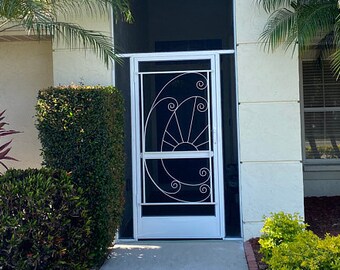 Screen Door Grille, Aluminum, Decorative and Protective, Sunset Beach Style