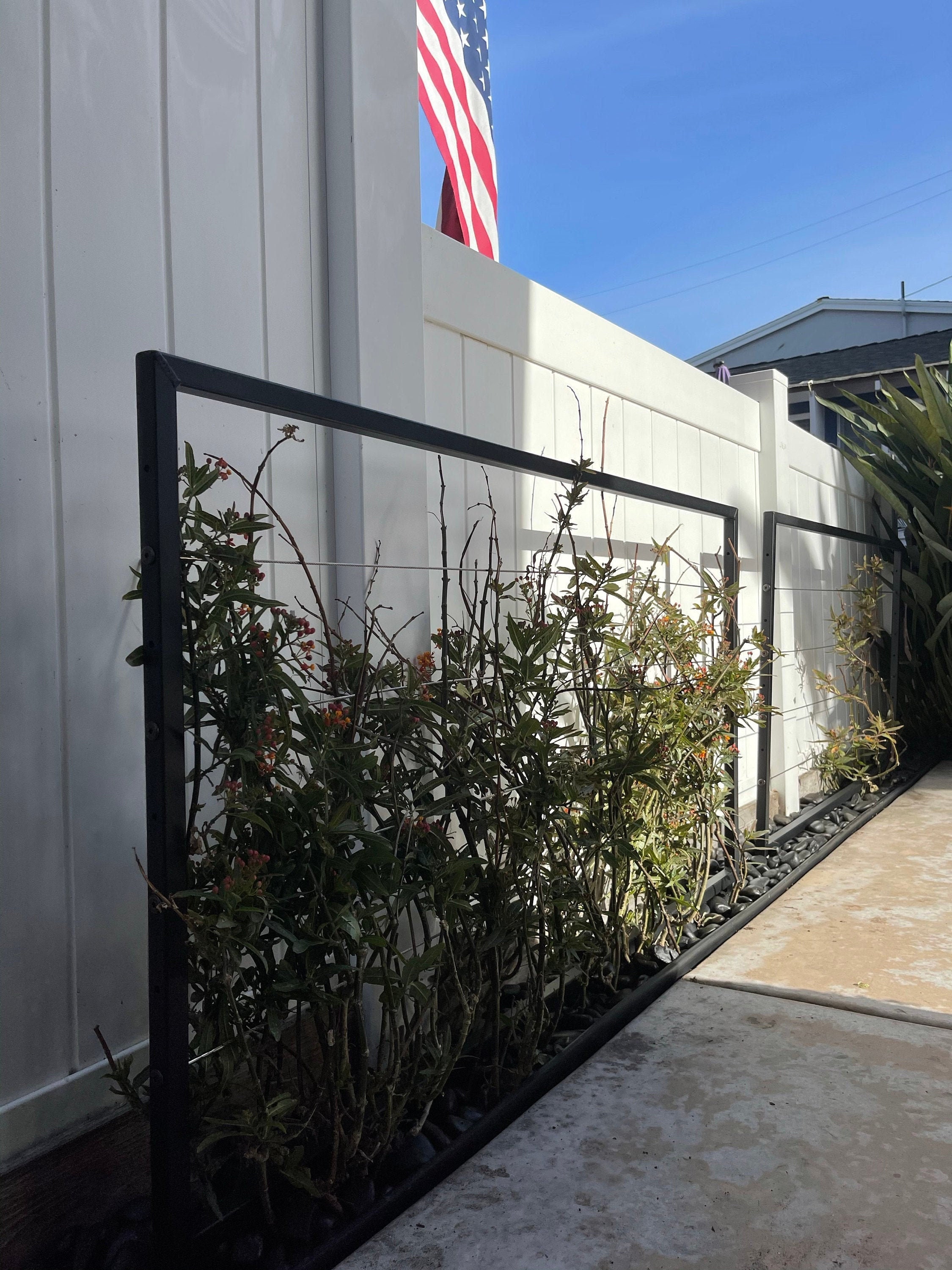Horizontal Trellis, Stainless Steel Wire, Modern, Metal, Wall Mount or Staked, Handmade, 2 Sizes 60" Wide x 22" High OR 60" Wide x 33" High