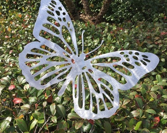 Metal Yard Art BUTTERFLY, 15 inch, Garden Art, Yard Art, Aluminum, Large, Hand Burnished Finish, Hand Made, Fairy Garden Decor, rust free