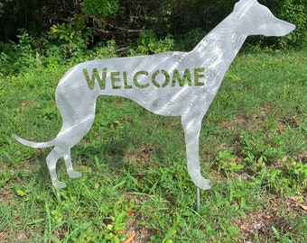 Metal Greyhound, House Number Sign or Name Sign, Plain or Personalized, Dog, 26 inch wide, stakes or wall hang, address sign, pet memorial