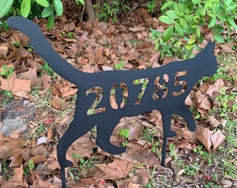 Metal Kitty Cat, Silhouette,  Personalizable House Number Sign, 19 inch, yard stake or wall hanging, multiple colors, shown in bronze