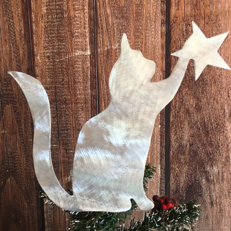 Kitty Cat, Cat Christmas, Tree Topper, Wreath Decor, Holiday Decoration, Aluminum, Metal Cat Art, Unique Cat Gift, Cat Lovers image 2