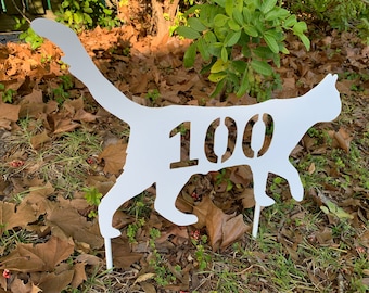 Metal Kitty Cat, Silhouette,  Personalizable House Number Sign, 19 inch, yard stake or wall hanging, multiple colors, shown in bronze