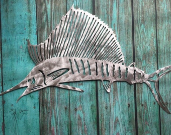 Métal voilier, sculpture murale, oeuvre d'art, oeuvre d'art murale, pour la maison, le bureau, l'homme des cavernes, décoration de maison de plage, intérieur ou extérieur, aluminium, ne rouillera pas
