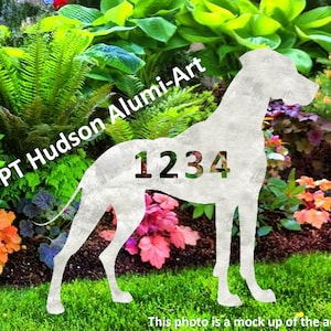 Great Dane, Unique and Beautiful House Number Sign, Dog Silhouette, natural ears, 15 inch high, stakes or wall hanger, address sign