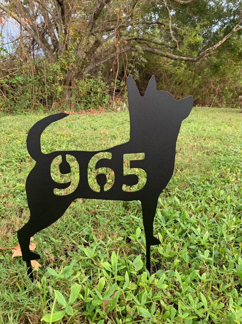 Metal Sign Chihuahua, Dog Silhouette, Personalized House Number, Welcome, or any text, 14.5-inch, yard stake or wall hanging, address sign image 5