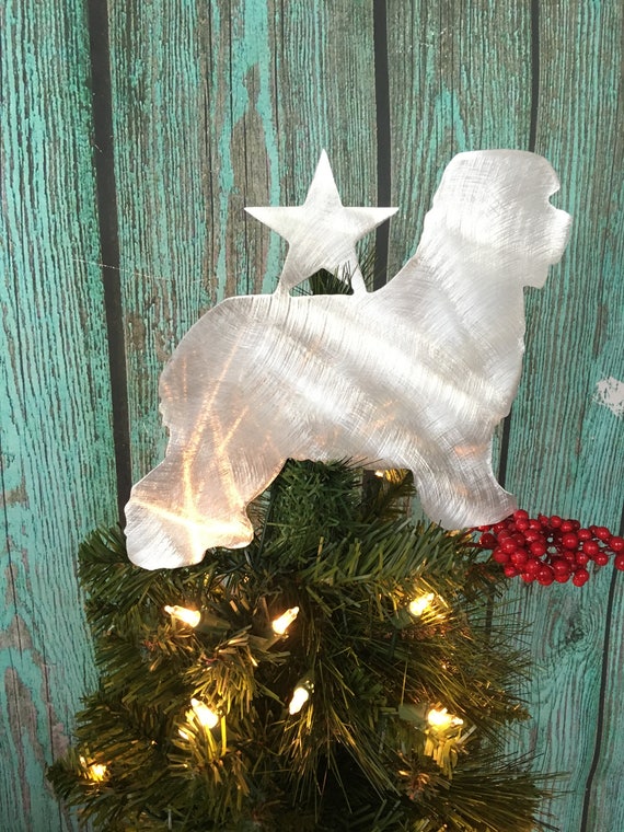 Wreath Decor Holiday Dog Tree Topper Old English Sheep Dog with Star