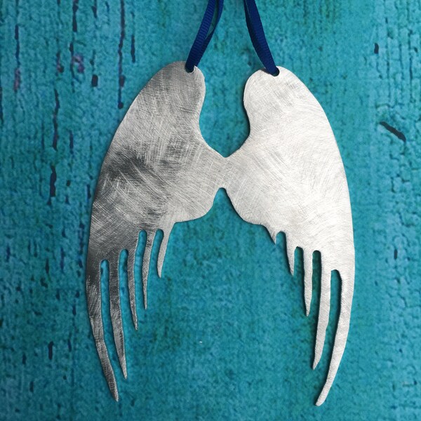 Guardian Angel Wings, Ornament, Christmas, Holiday Decoration, Handcrafted, metal, Silver, Heavenly Angels Wings, Baby Decor, gift