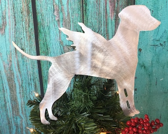 Perro ángel dálmata, hermosa silueta en metal, adorno para árbol de Navidad, adorno para pared, estante o estaca para jardín, un gran regalo.