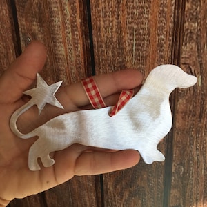 Dachshund, Doxie, Dog Holiday Ornament, Christmas Ornament, Handcrafted, dog lover gift, stocking stuffer, metal, star, weiner dog, bauble