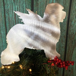 Old English Sheepdog,  Angel, Sheepdog, Dog Tree Topper, Holiday Decoration, Aluminum, Pet Memorial, Wall hanging or Yard Art
