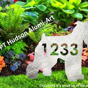 Schnauzer, Natural Ears, Unique and Beautiful House Number Sign, Dog Silhouette, 17 inch wide, stakes or wall hanger, address sign