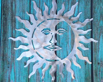 Sun, metal art, wall hanging for indoor or outdoor, aluminum, large 30 inch diameter, all handcrafted by 1 metal artisan, great gift idea