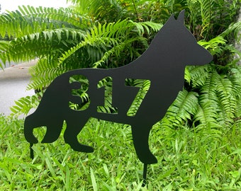 German Shepherd, Personalizable House Number or Welcome Sign, German Shepherd Silhouette, 20 inch, stakes or wall hanging, mutiple colors