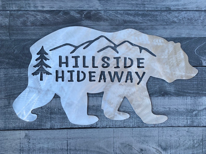 Large Metal Bear sign, Personalized with any Text, yard stake or wall hanging, multiple size and color, hiker gift, outdoor lover gift image 2