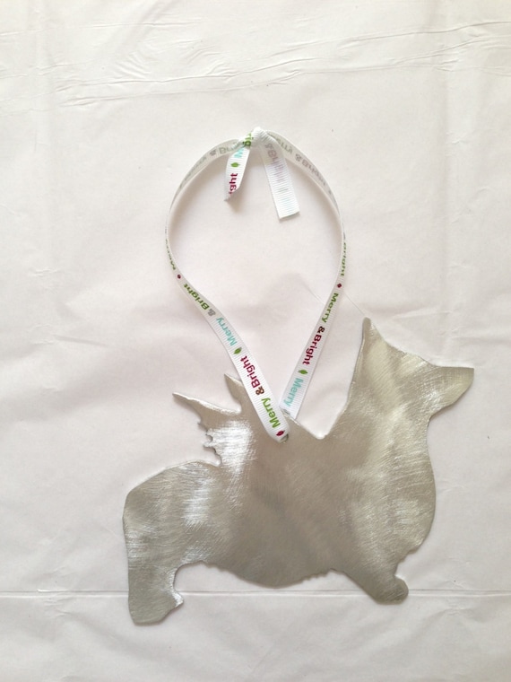 Pembroke Welsh Corgi, Dog, Holiday Ornament, Christmas Ornament, Handcrafted, dog bauble, silver, metal, unique, dog lover gift, pet gift