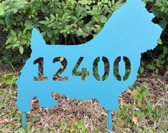 Norwich Terrier, Unique and Beautiful House Number Sign, Dog Silhouette, 15 inch wide, stakes or wall hanger, address sign