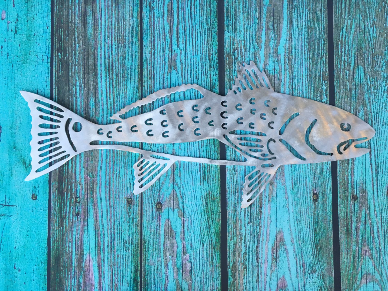 Chain Pickerel Fish Sign Metal Wall Decor Fishing Street Sign - Aluminum