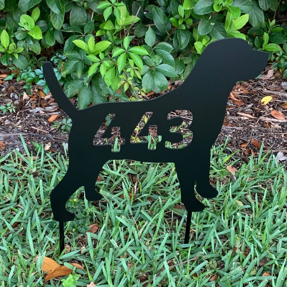 Labrador Retriever, Personalized House Number Sign, Dog Silhouette, Lab,  17.25 Inch Wide, Stakes or Wall Hanger, Add Any Text, Many Colors 