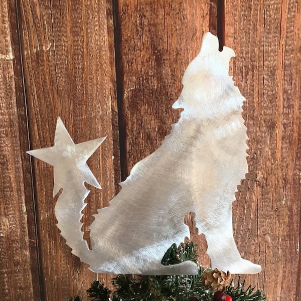 Wolf Christmas Tree Topper, Holiday Decoration, Wreath Decoration, Christmas, Aluminum, Rustic, Southwestern, Handcrafted