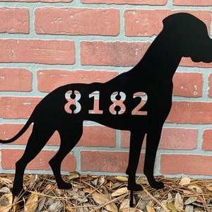 Great Dane, Unique and Beautiful House Number Sign, Dog Silhouette, natural ears, 15 inch high, stakes or wall hanger, address sign