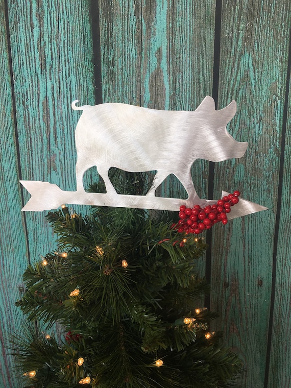 Weathervane Pig, Christmas Tree Topper, Wreath Decoration, Holiday Decoration, Wall Hanging or Yard Art, Metal, Rustic, Farm, Pot Belly Pig
