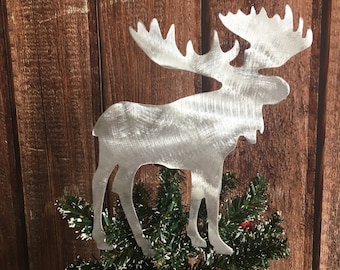 Moose Handcrafted Metal Christmas Tree Topper, Holiday Decoration, Wall Hanging, Yard Stake, Aluminum, Rustic, Cabin Decor, Hiker Gift